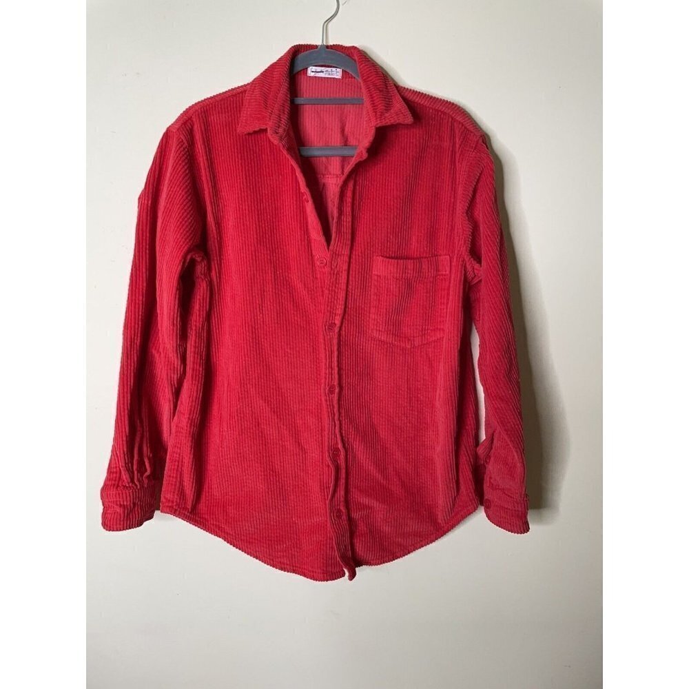 Free People CP Shades Oversized Corduroy Button-down Red Shirt Sz XS NEW $188
